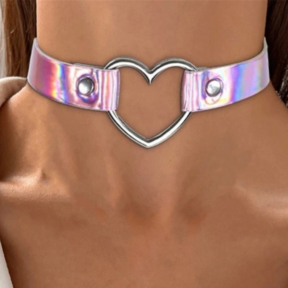 2/$10 NEW! Fashion Heart Choker Pink Necklace Rave Festival Cute Anime Leather